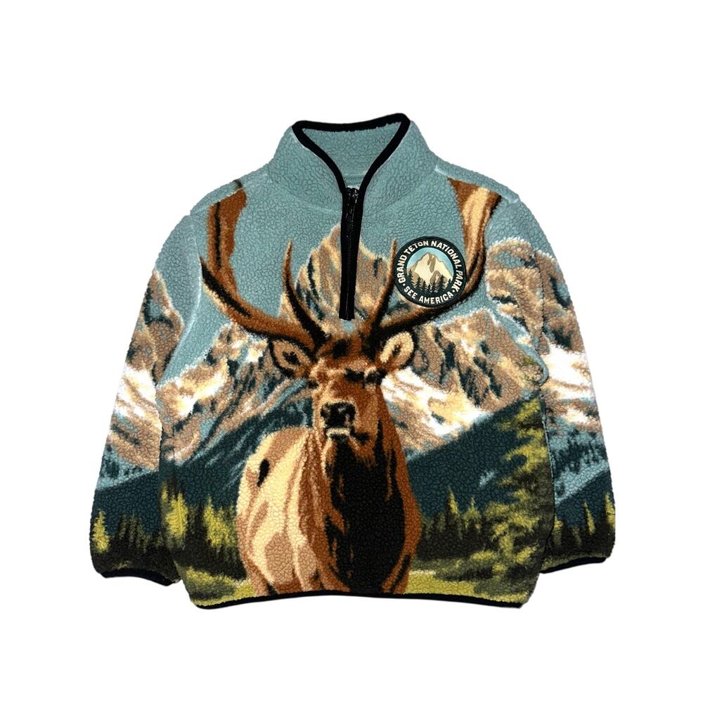 See America Kids National Parks Grand Teton Elk Fleece Quarter Zip Pullover 4/5